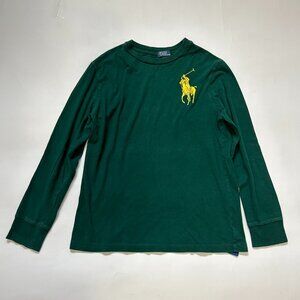 Polo Ralph Lauren Boy size L 14 / 16 green yellow big pony logo Long Sleeve Tee